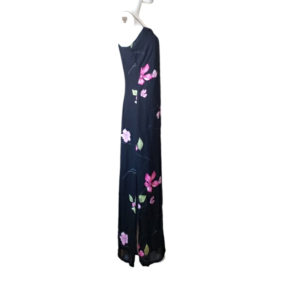 A.B.S. By Allen Schwartz Evening Long Black Strappy Dress & Beaded Roses Size 10 - Picture 7 of 14